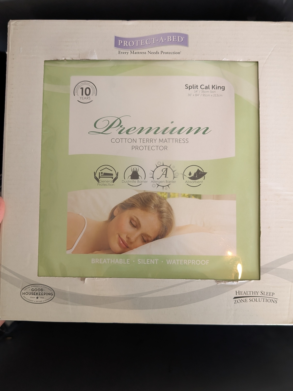 Premium Cotton Terry Mattress Protector - Green (Split Cal King)